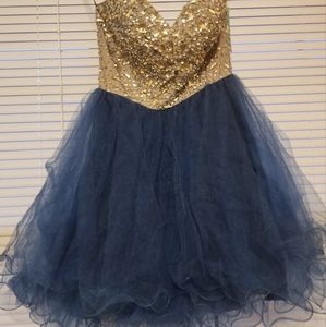 Brand new size 6 dress. The top is gold, and the bottom is navy blue.